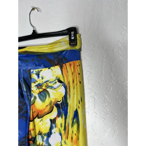 Maximalist Abstract Cullotte Pants Full Length Yellow & Blue Floral Waves NWOT - Picture 8 of 13
